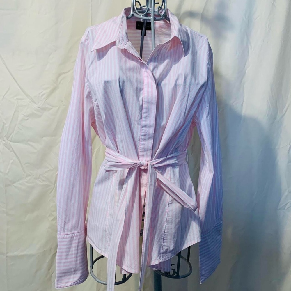 LANE BRYANT PINK & WHITE STRIPED BUTTON DOWN - 20